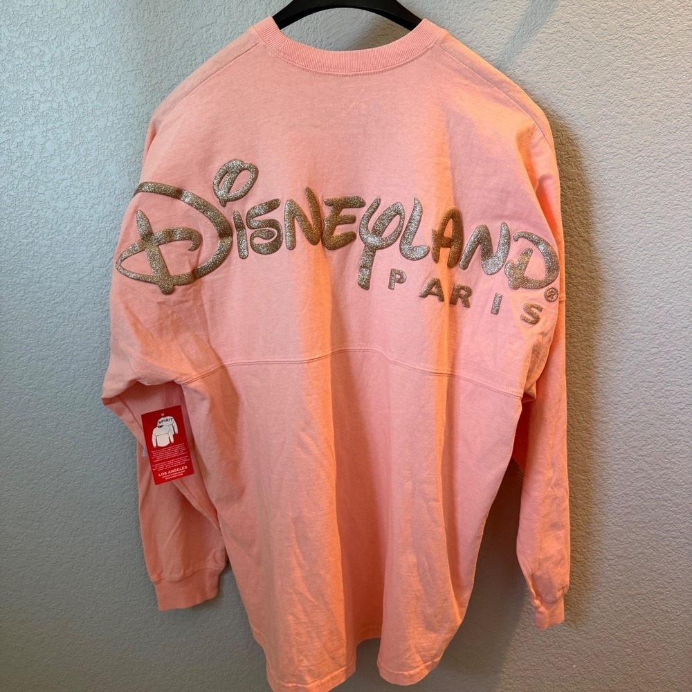 Brand New-Disneyland Paris Spirit Jersey Crystal Coral Gold Glitter Logo Shirt L